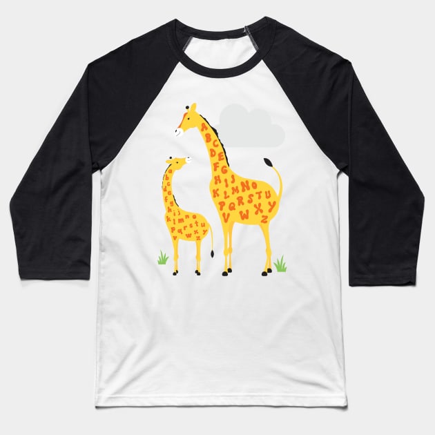 giraffe alphabet Baseball T-Shirt by creativemonsoon